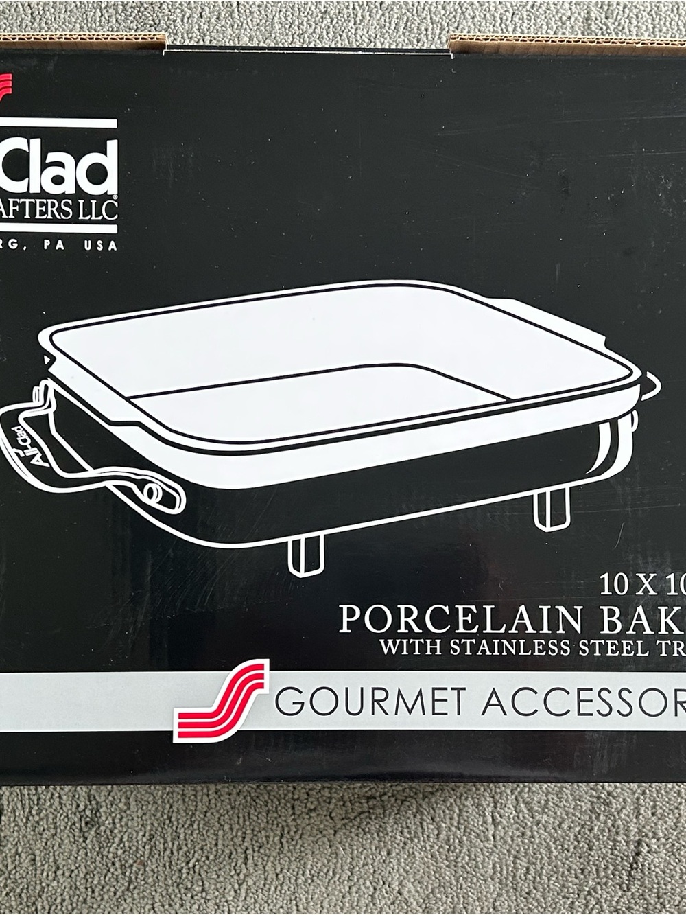 Al Clad Porcelain Square Baker 10"x 10" x 2" with Trivet New Open Box